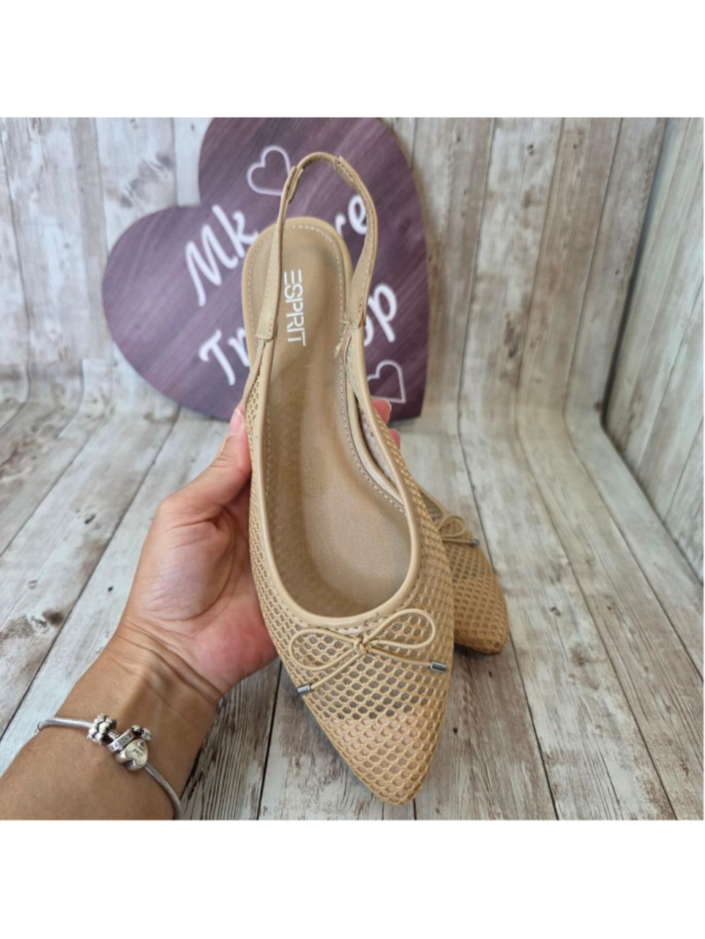 Esprit Beige Mesh Pointed Toe Slingback Flats Size 7.5 NWOT - Picture 3 of 7